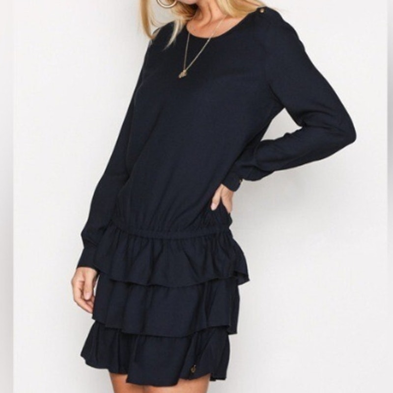 Scotch & Soda Club Voyage Nautical Navy Blue Ruffle Drop Waist Anchor Dress M